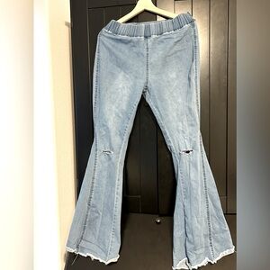 Women’s stretchy rip knee flare bell bottoms plus size elastic waist